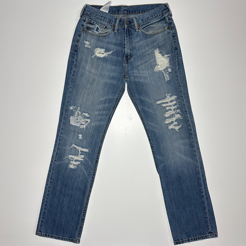 Levi’s Men’s Blue Denim Ripped Straight Jeans Size 32